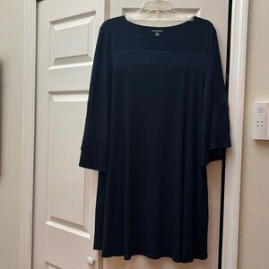 Nina Leonard Dress Womens 1X Mesh Inset Swing Dress Navy Blue Pullover Stretch